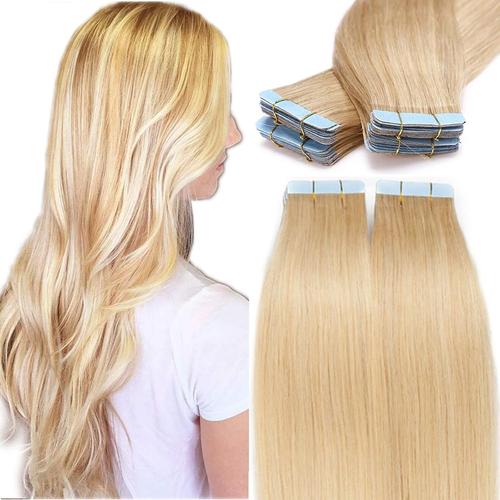 Extension Cheveux Naturel Adhesif [1.5g X 20 Pièces]-Bande Adhesive Extension Adhesif Cheveux Humain Rajout Cheveux Naturel -30cm 24#Blond Normal 