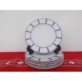 6 Assiettes Basque A Dessert Basque Porcelaine Bleu Et Rouge