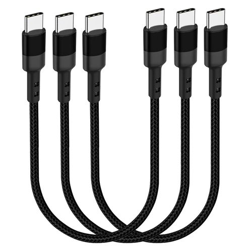 30cm USB C vers USB C cble pack de 3, 12 pouces 20v 3A type C PD cble de charge rapide compatible avec Samsung Galaxy S20 / s9 ultra note 20, pixel 4/3 XL