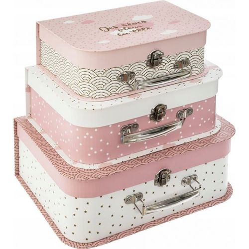 Valisettes - Boîtes - 3 tailles - Enfant - Chambre - Rose/Blanc - Atmosphera