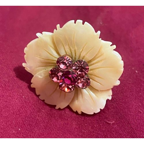 Bague Fantaisie Vintage Ajustable Motif Marguerite Coeur Pierres Synthétiques Roses