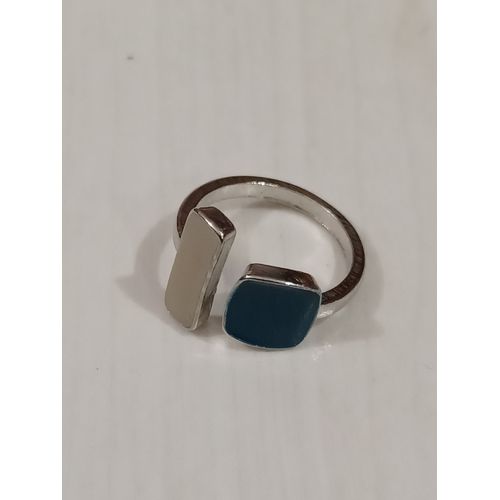 Bague Métal Argenté,Carré Et Rectangle Inox Blanc Et Vert ,Reglable