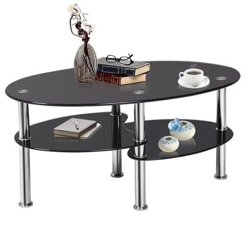 Costway Table Basse En Verre Trempé À 3 Niveaux Ovale, 89 X51x45,5 Cm, Table De Salon Moderne Avec Avec Pieds En Métal, Noir