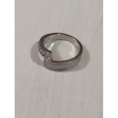 Bague Métal Argenté,Bandes Strass Et Inox Blanc ,Reglable