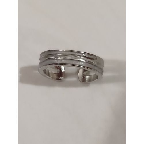 Bague Métal Argenté,Double Ligne Inox Blanc ,Reglable