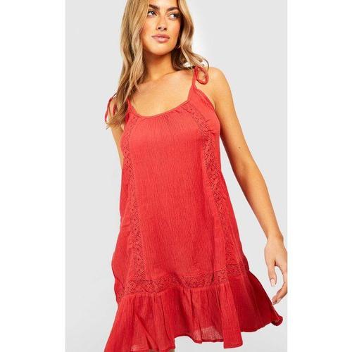 Robe De Plage Avec Broderie - Rouge - S