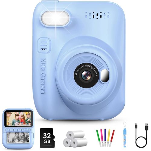 Appareil Photo Enfant Instantanée,3,0 Pouces 1080P Appareil Photo Numérique Enfant avec Papier d'impression & Carte TF 32G, Stylo 5 Couleurs,Cadeau pour Filles Garçons de 3-10 Ans