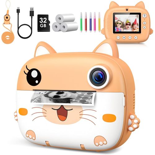Appareil Photo Instantané Enfant, 2,4"" Écran 1080P HD Appareil Photo Numérique Enfant avec Papier d'impression & Carte 32GB, Stylo 5 Couleurs, Cadeau pour Filles Garçons 3-12 Ans