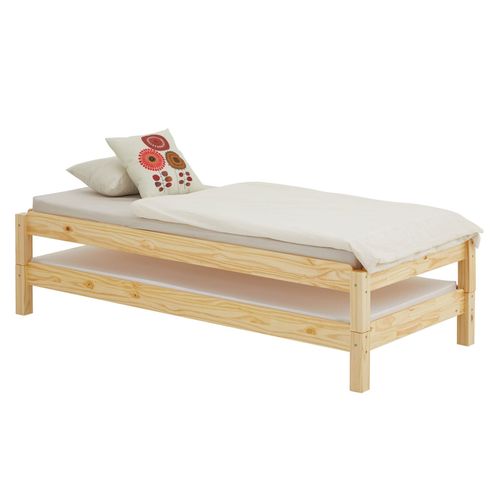Lot De 2 Lits Superposables Rino 90 X 200 Cm, Lits Simples 1 Place, Couchage D'appoint, En Pin Massif Vernis Naturel
