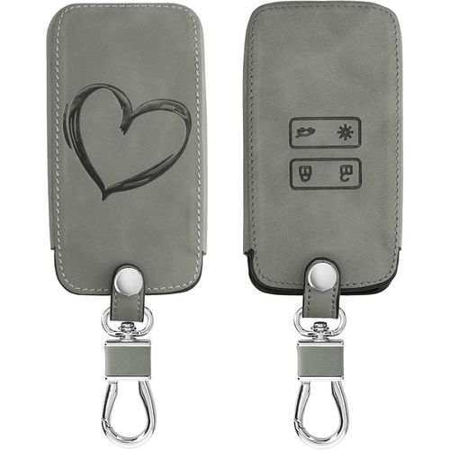 Accessoire Clef De Voiture Compatible Avec Renault Smart Key 4-Bouton (Keyless Go Uniquement) - Coque De Clé De Voiture En Nubuck - C?Ur Peint Gris[Por041825]