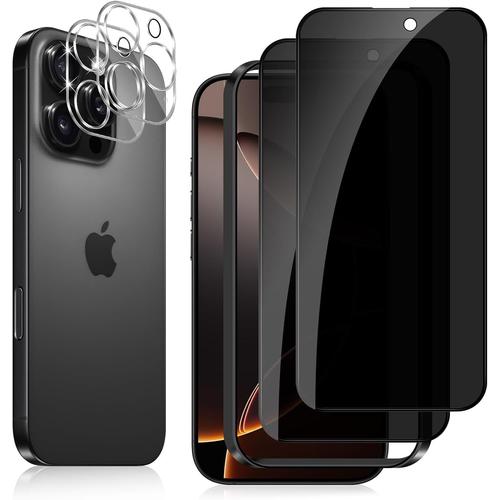 Anti-Espion Protecteur D'écran Pour Iphone 16 Pro Max 6.9"" 5g Avec Positionnement, Anti-Spy Verre Trempé Avec Protecteur D'objectif De Caméra [2+2 Pièces], Dureté 9h Privacy Film[Bhm041373]