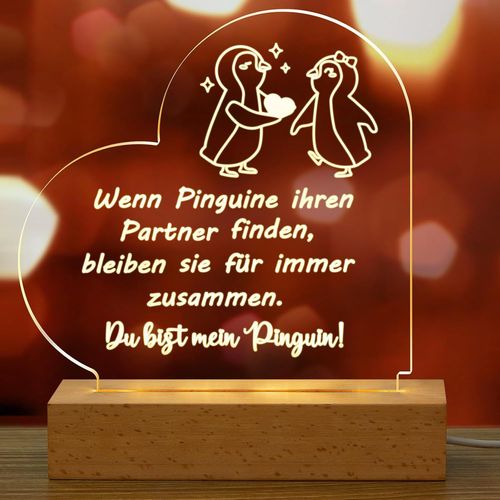 Cadeau D'anniversaire De Pingouin Veilleuse Led En Acrylique Cadeau Partenaire Pour Femme Homme Lampe Led De Coeur Cadeau Drôle De Couple De Pingouin Pour Mariage Saint Valentin Noël[Q814]