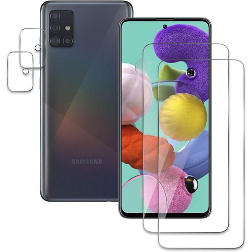 2 Pièces Verre Trempé Pour Samsung Galaxy A51 Avec 2 Pièces Protection D'objectif De Caméra, Film En Protection Écran, Sans Bulles, Anti -Rayures, Dureté 10h Film Protecteur Vitre[Bhm046284]