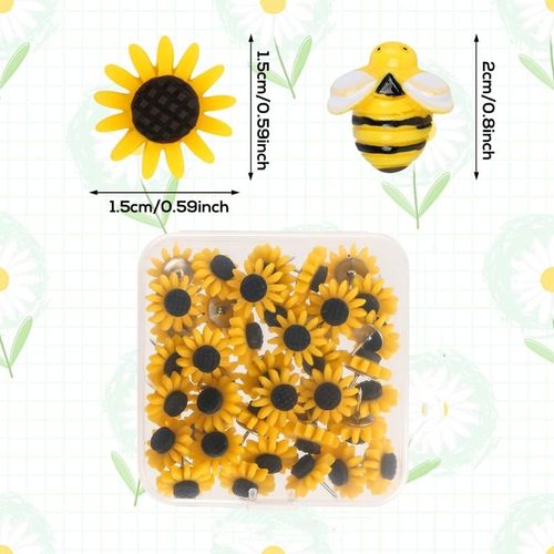 30 Jolies Punaises En Résine Tournesol Abeille,Punaises Pouce,Panneau Liège,Décoration Bordure Salle Classe Bureau