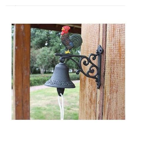 CLOCHE SONNER TOCSIN DECO Portail Coq FONTE AVERTI VISITEUR Champetre Campagne Rural Mural Sonnette Heurtoir De Porte Applique FONTE 19x10cm touche d'original mur accuei invités campagne chic tinter