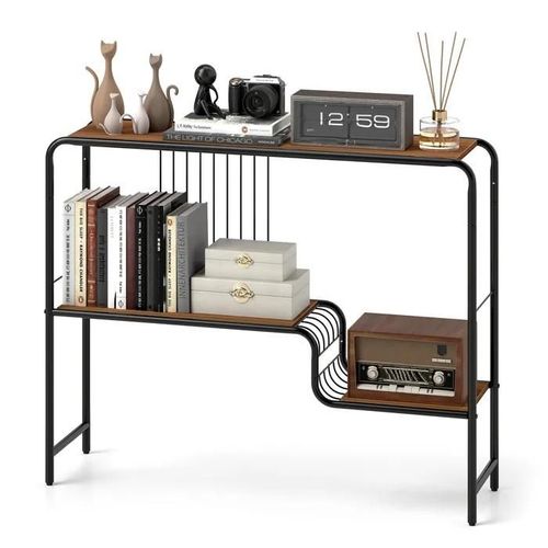 Table Console À 2 Niveaux Costway, Étagères De Rangement, Cadre En Métal, Bout De Canapé Avec Pieds Réglables Pour Salon Couloir