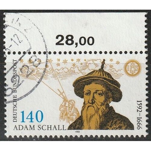 Timbre Oblitéré Avec Bord De Feuille Allemagne, Deutsche Bundespost. Johann Adam Schall Von Bell 1992 N° 1435