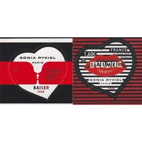 Saint Valentin : Coeurs Sonia Rykiel La Paire Autoadhésifs N° 1514 1515 Yvert Et Tellier Luxe