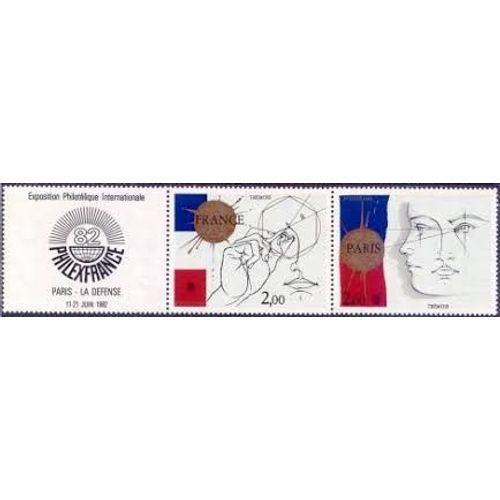 Exposition Philatélique Internationale "Philexfrance82" Dessins De Trémois Paire 2142a Année 1981 N° 2141 2142 Et Vignette Se Tenant Yvert Et Tellier Luxe