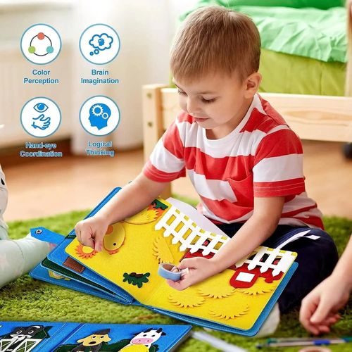 Livre D'activités Montessori En Feutre Pour Tout-Petits, Scène D'animaux De Ferme, Jouet D'apprenticumbria Prés¿, Sensoriel-Pink
