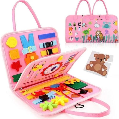 Jouet De Voyage Montessori En Feutre Pour Enfant, Planche De Nettoyage Silencieux, Livre D'apprenticumbria Sensoriel-Pink