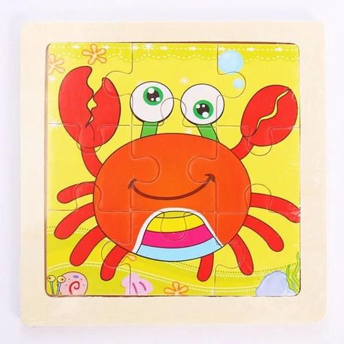 Puzzle En Bois De Dinosaure De Dessin Animé Pour Enfants, Jeu De Transport Montessori, Jouets D'apprentissage Précoce, 3d, 9 Pièces-Crab