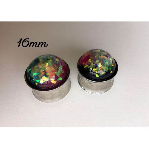 Paire Écarteur Plug Oreille 16mm Multicolore Acier Chirurgical Argenté