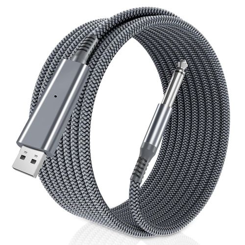 Câble Guitare Usb 6.35mm (2m),Cordon D'instrument Ts 1/4 Mâle Vers Usb A Mâle Stéréo Audio Jack Pour Guitare Électrique,Basse,Clavier,Mélangeur,Amplificateur,Ampli,Haut-Parleur,Enregistrement(Q772)