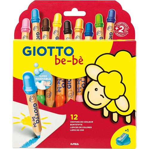 Giotto Étui De 12 Crayons Couleur Be-Bè Maxi Testé Dermatologiquement + 1 Taille-Crayon