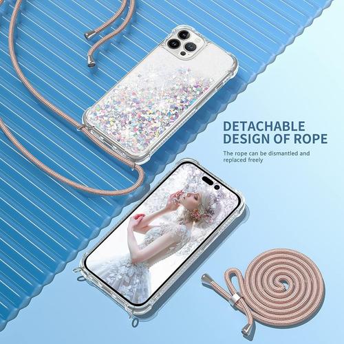 KetteTech Coque avec Cordon pour iPhone 14 Pro Max, Transparent Silicone  Collier Réglable Téléphone Étui Portable Lanière Housse - Noir
