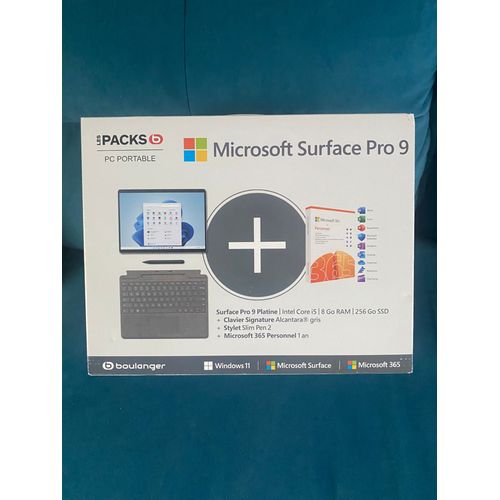 Pack Tablette Microsoft Surface Pro 9 Platine Core i5 8 Go RAM 256 Go SSD + Clavier + Stylet