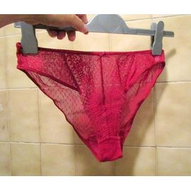 Culotte Rouge Bordeaux En Dentelle Un Peu Transparente, Forme Proche Tanga, Tex, T. 38