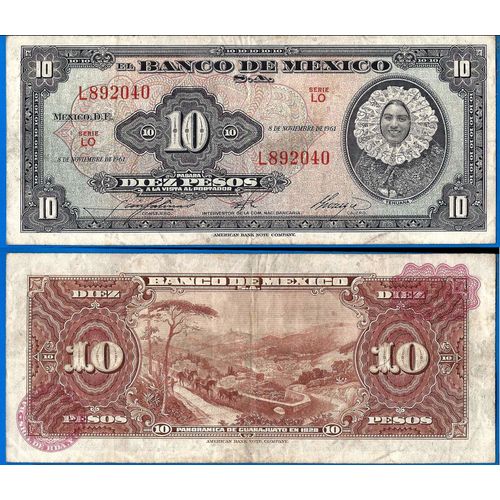 Mexique 10 Pesos 1961 Billet El Banco De Mexico Tehuana