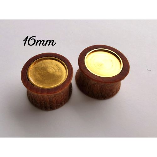 Paire Écarteur Plug Oreille 16mm Double Flare En Bois Avec Centre Doré