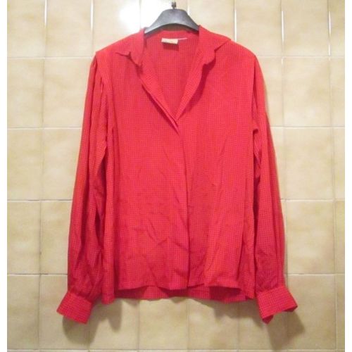 Chemisier Rouge Petits Pois Noir Satiné Col Fermé Ou Ouvert, Liz Claiborne T. 36 Ou Petit T. 38