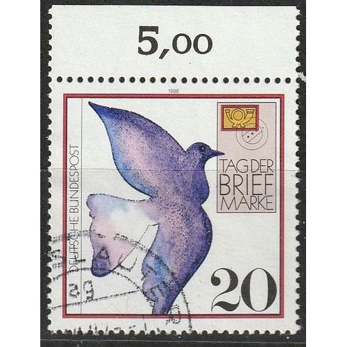 Timbre Oblitéré Avec Bord De Feuille Allemagne, Deutsche Bundespost. Journée Du Timbre 1988, Pigeon Voyageur. N° 1220
