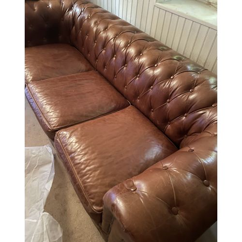 Canapé-Lit 3 Places En Cuir Marron - Chesterfield-Quasiment Neuf-Negociable