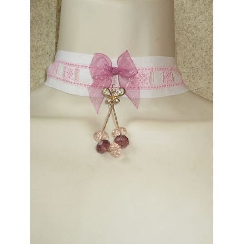 Collier Ras Du Cou Blanc Et Rose N° 100