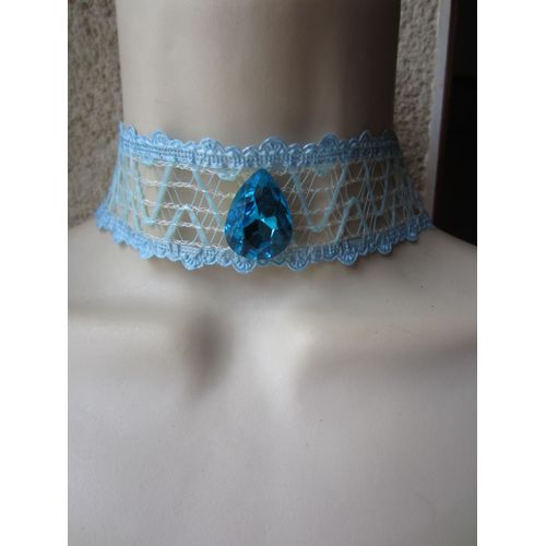 Collier Ras Du Cou Bleu Avec Strass