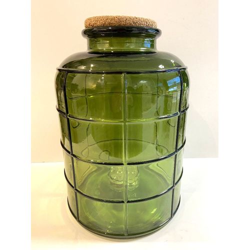 Grand Vase Bonbonne Jarre Style Art déco Verre Vert Olive Maison Tilleul Neuf