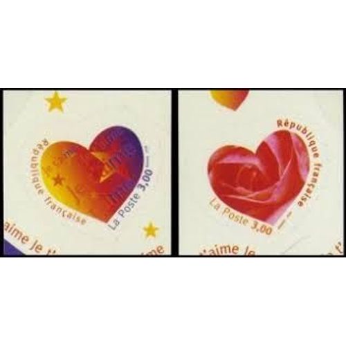 Saint Valentin : Coeurs "Je T'aime" Et Rose La Paire Année 1998 Autoadhésifs N° 3220 3221 Ou 25 26 Yvert Et Tellier Luxe