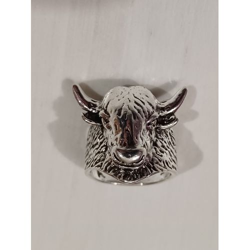 Bague Tête De Bison,Metal Argenté ,Taille 21