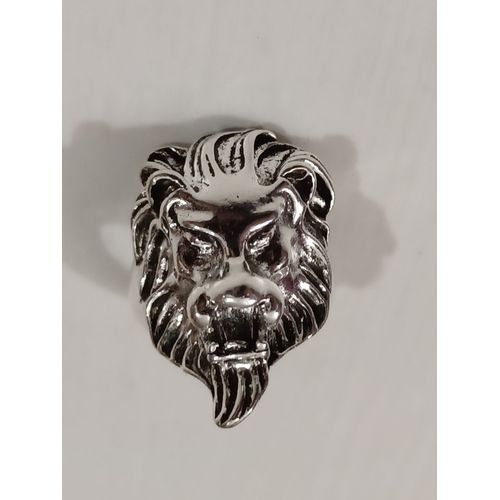 Bague Tête De Lion Rugissant,Metal Argenté ,Taille 22