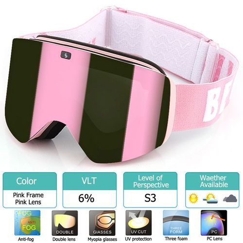 Lunettes De Ski Avec Double Couche Magnétique,Verres Polarisés,Anti-Buée,Uv400,Pour Hommes Et Femmes - Type Pink With Pink