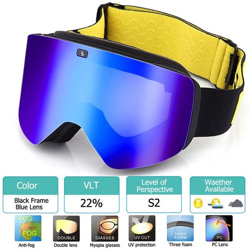 Lunettes De Ski Avec Double Couche Magnétique,Verres Polarisés,Anti-Buée,Uv400,Pour Hommes Et Femmes - Type Black With Blue