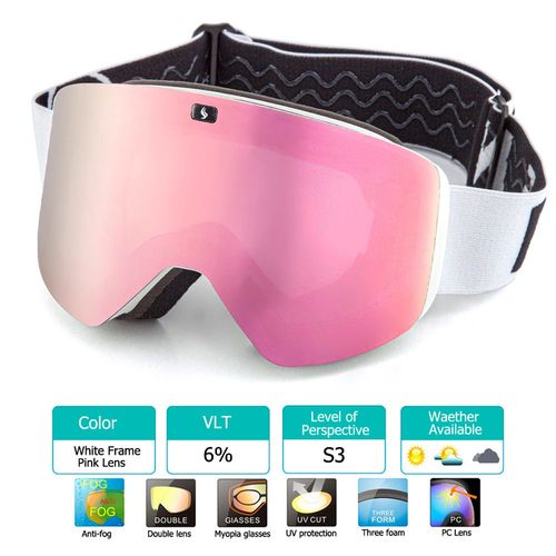 Lunettes De Ski Avec Double Couche Magnétique,Verres Polarisés,Anti-Buée,Uv400,Pour Hommes Et Femmes - Type White Champagne