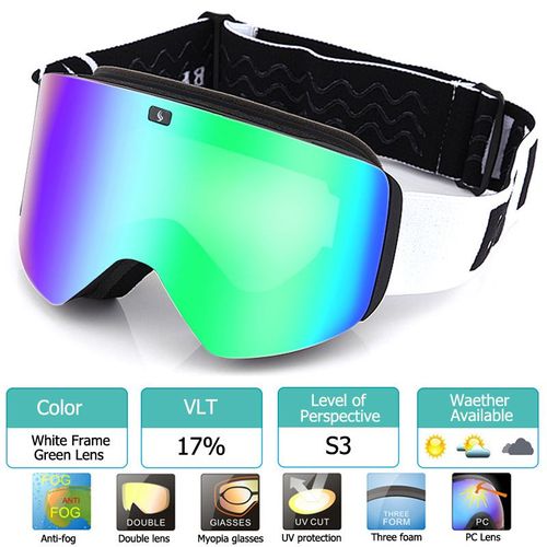 Lunettes De Ski Avec Double Couche Magnétique,Verres Polarisés,Anti-Buée,Uv400,Pour Hommes Et Femmes - Type White With Green