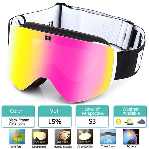 Lunettes De Ski Magnétiques Double Couche Uv400 Pour Hommes Et Femmes,Lunettes De Ski,Lentille Polarisée,Anti-Buée,506 - Type Black With Pink