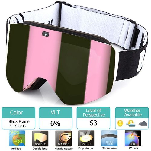 Lunettes De Ski Magnétiques Double Couche Uv400 Pour Hommes Et Femmes,Lunettes De Ski,Lentille Polarisée,Anti-Buée,506 - Type White Black Pink