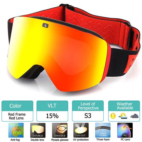 Lunettes De Ski Magnétiques Double Couche Uv400 Pour Hommes Et Femmes,Lunettes De Ski,Lentille Polarisée,Anti-Buée,506 - Type Red With Red